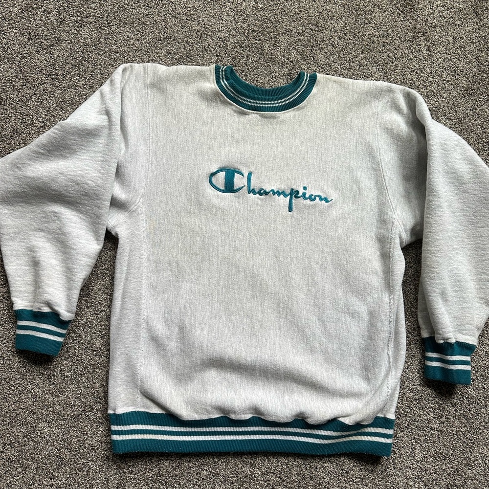 Vintage 80s Champion Reverse Weave Spell Out Ringer Sweatshirt USA Made Sz Large